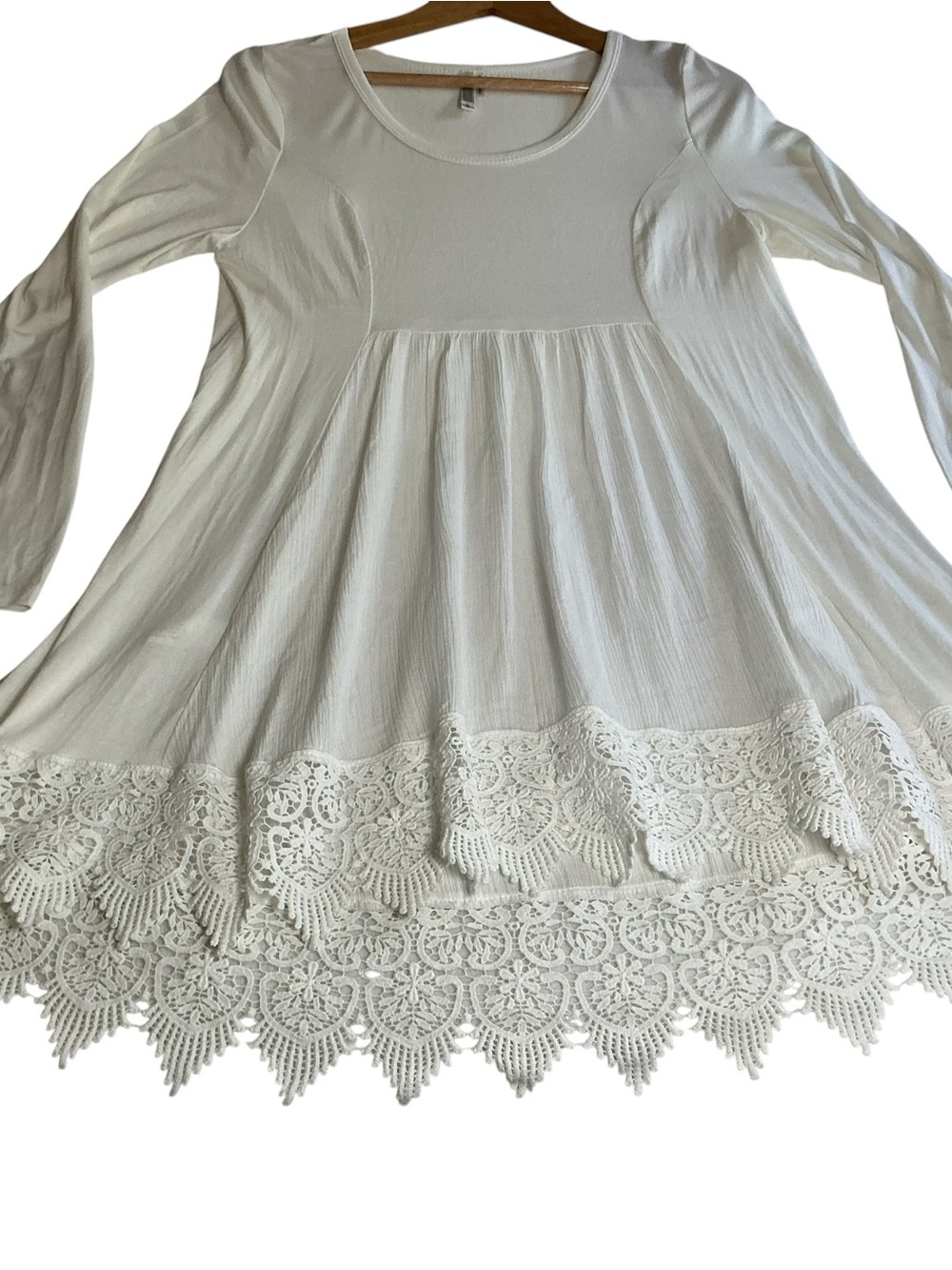 Monoreno Ivory White Crochet Lace Trim Tunic Dress Women's Small Long Sleeve - Picture 5 of 10